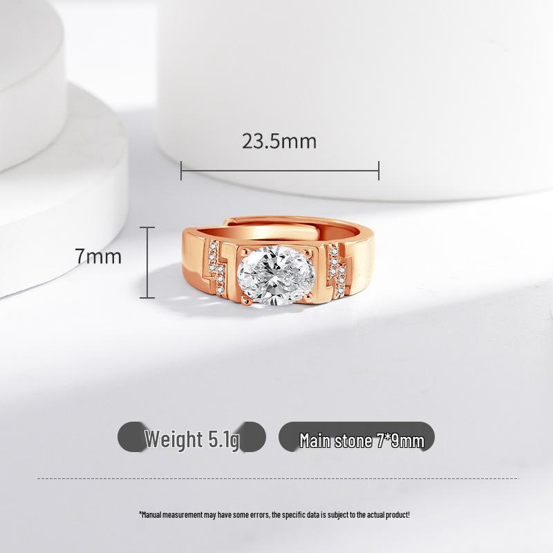 Men's Champagne Gold Open Band Ring with Simulated Diamonds - European American Wedding Style