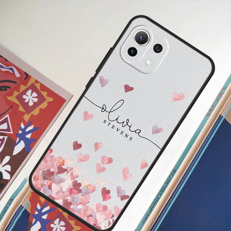 Custom Polka Heart Rose Gold Monogram Case For POCO F5 X3 X5 Pro F4 X4 GT F3 M5s M5 Cover For Xiaomi 13 Lite 12 11 11T 12T Pro