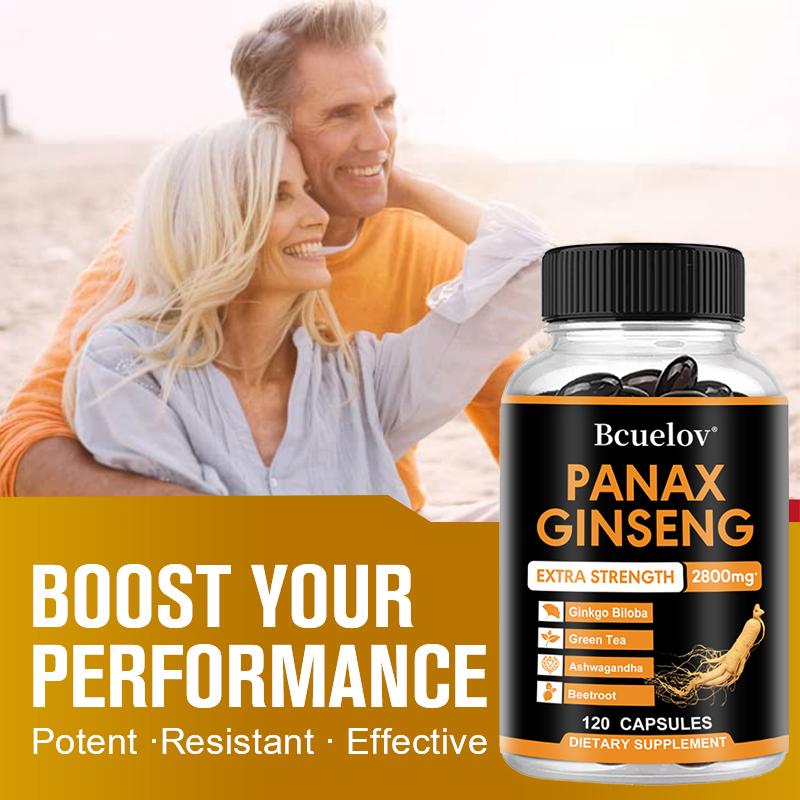 Panax Ginseng 2800mg Kapseln Extra Stark, Kräuter-Nahrungsergänzungsmittel-Mischung mit Ginkgo Biloba, Ashwagandha, Grünem Tee & Roter Bete, Energie- & Fokus-Unterstützung