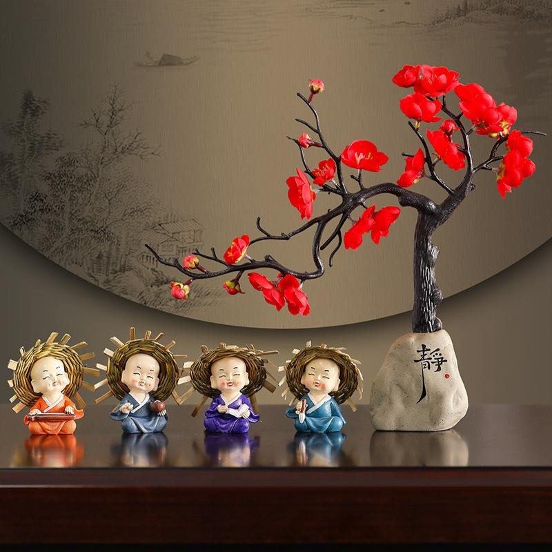 4Pcs/set New Chinese Zen Four No Small Monk Home Ornaments Small Novice Doll Office Desktop Knickknacks