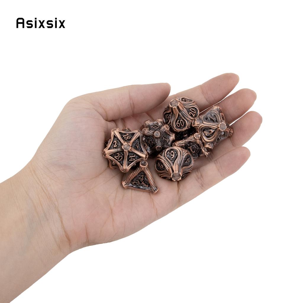 7 Pcs Copper Tree Stump Root Metal Dice Solid Metal Polyhedral Dice Set Suitable for Role-Playing RPG  Board Game Card Game