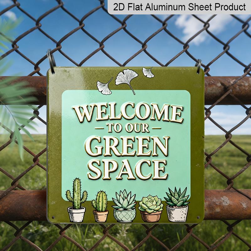 

2D Flat, 1pc, Vintage Metal Aluminum Sign, Outdoor Plaque & Wall Decoration, Welcome To Our Green Space Sign, Garden Wall Art, Courtyard Decor 20*20cm