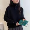Women's Petite Retro High Neck Knit Pullover: Thick, Loose, Comfy Long Sleeve Sweater
