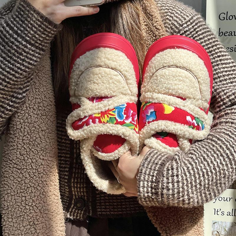 Fashion New Fashion Fluffy Platform Slippers for Women Winter Plush Warm Cotton Shoes Woman Comfort Non Slip Thick-soled Plush Slippers