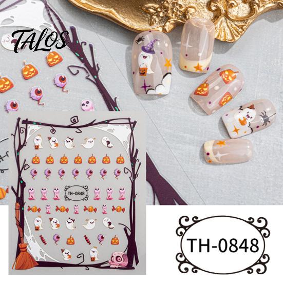 Self Adhesive Nail Decorations for Women 6 Sheets Halloween Stickers Women, Pumpkin Ghost Bat Skull Decals Manicure Decoration Decals, Art Accessories