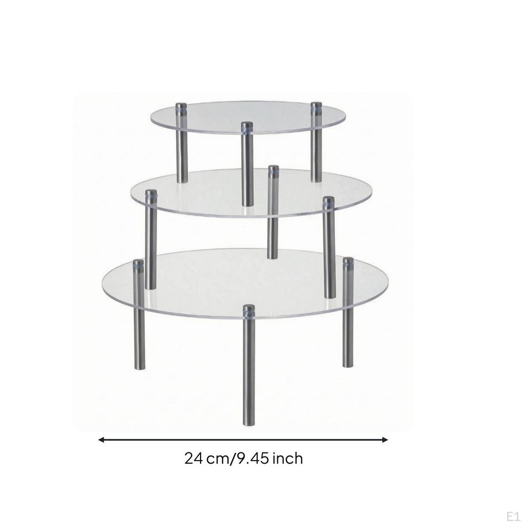 Acrylic Cake Stand Transparent 3 Tier Display Riser Cylindrical Metal Posts ThreeTier