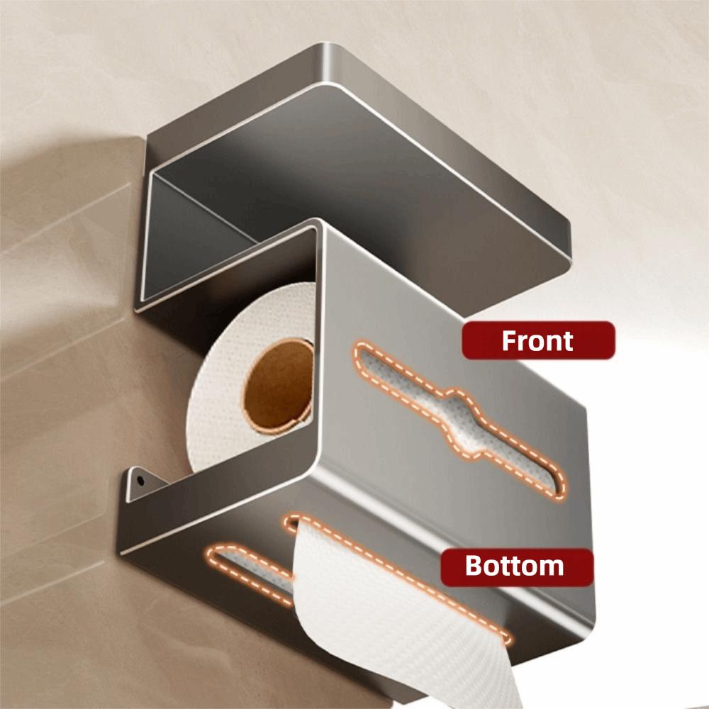 Drill-Free Bathroom Tissue Box Wall-Mounted Phone Shelf Toilet Paper Holder Space Saving Rustproof Toilet Storage Rack