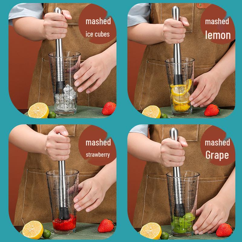 Stainless Steel Ice Crusher & Cocktail Muddler - Plastic Milk Tea & Lemon Hammer Bar Tool