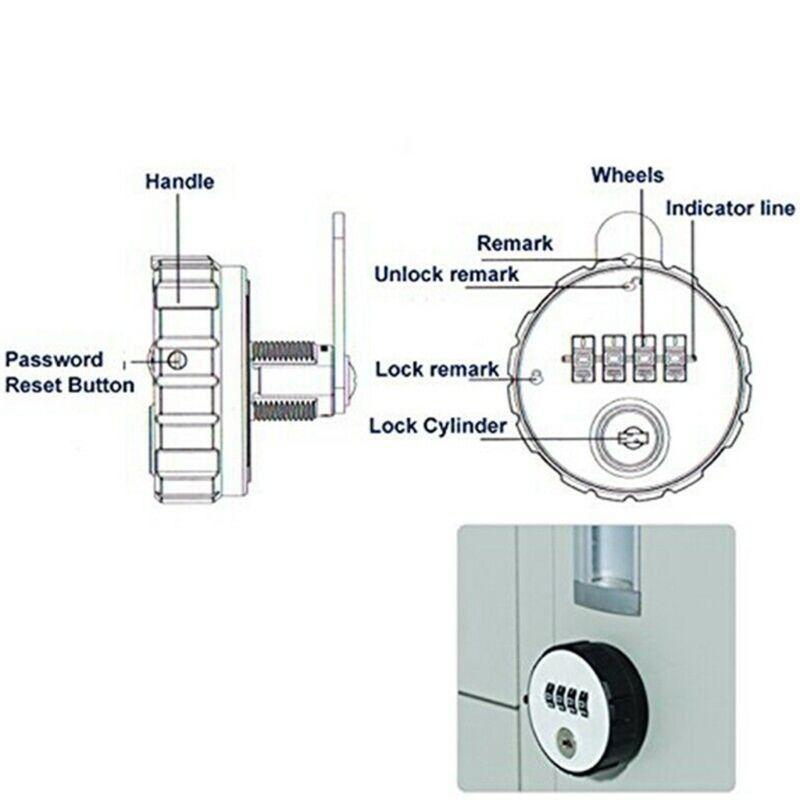 Round Padlock 4 Digital Combination Cabinet Lock with for Key for Drawer Cab