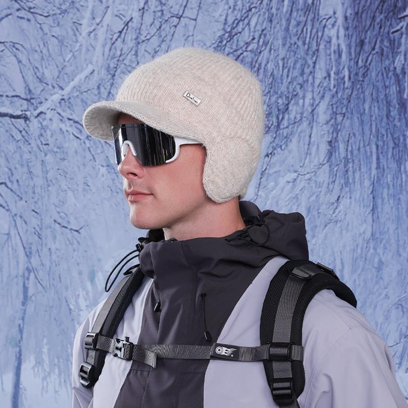 

Зимняя защитная кепка для ушей, мужская, утепленная, вязаная бейсболка, флисовая, шерстяная, для верховой езды бежевый