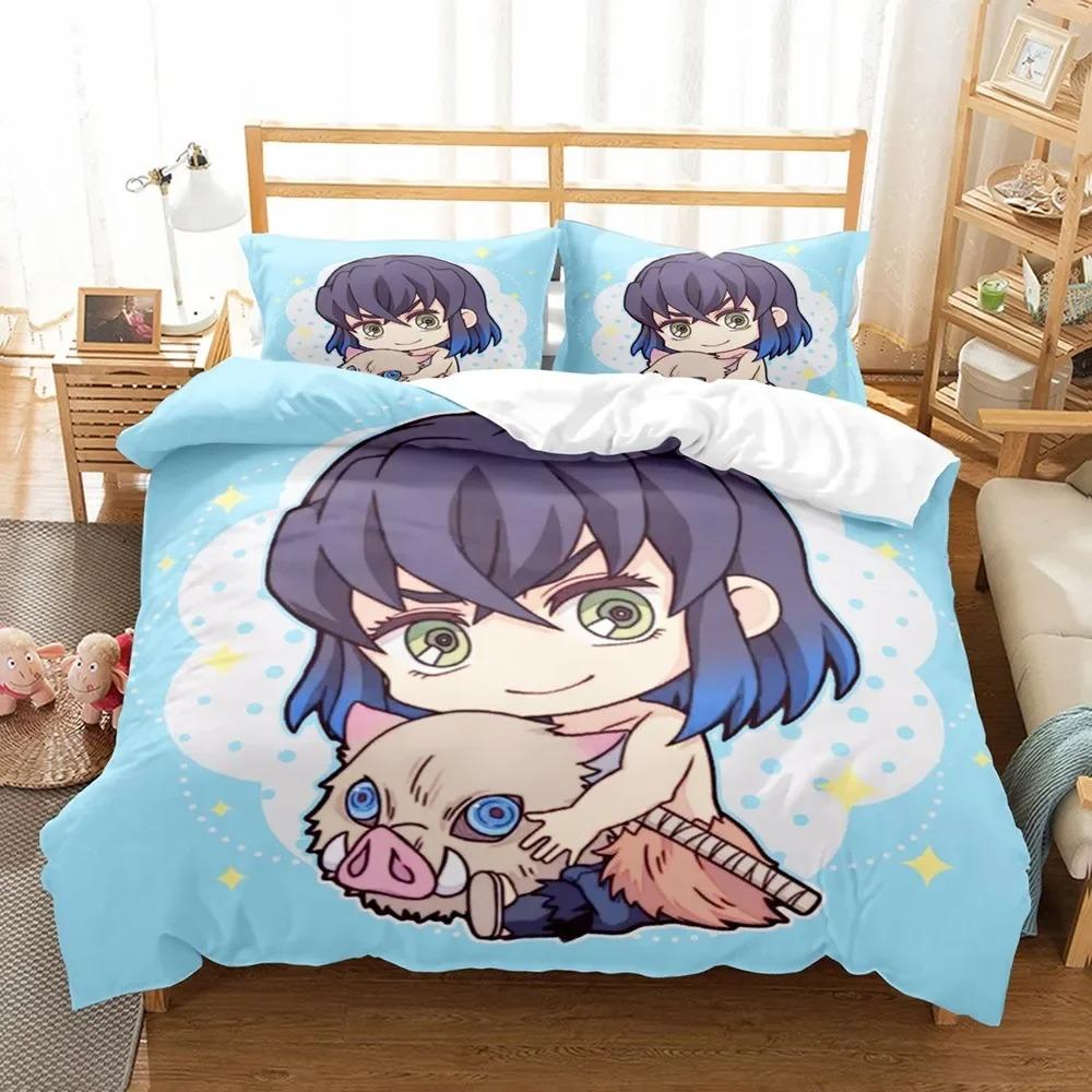 Set copripiumino Anime Demon Slayer con federa Poliestere Adolescenti Bambini Set Biancheria da Letto Matrimoniale Queen King Size Cartone Animato Biancheria da Letto