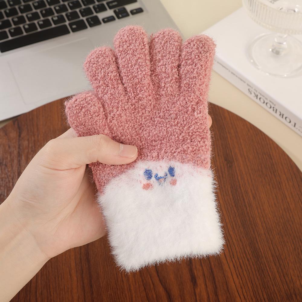 Unisex Children's Warm Knitted Gloves with Embroidered Smiley