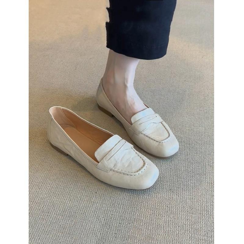 

Новые туфли-лодочки с мелким вырезом, ленивые туфли на одной педали, женские лоферы на плоской подошве, маленькие кожаные туфли, туфли Doudou 39 чёрный