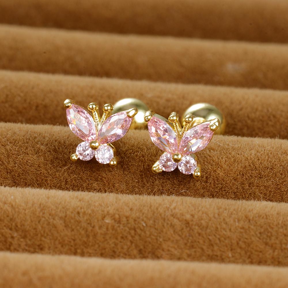 Vintage Gold Color Stainless Steel Butterfly Earrings for Women Zircon Cartilage Piercing Stud Earring Jewelry aretes de mujer