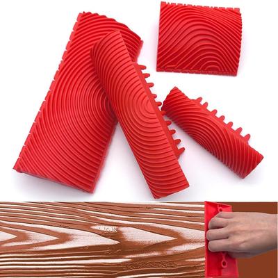 4 Stück Rotes Holzmaserungswerkzeug-Set für Dekorative Malerei Premium Holzmaserungswerkzeug