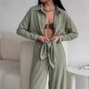Women's 2-piece Solid Color Cardigan With Pocket Fashion Casual Wide Leg Pants Set European American Trendy Outfit