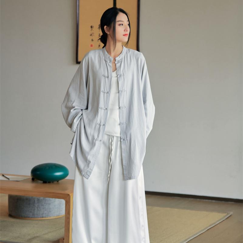 Jarní a podzimní bavlněná a lněná dámská měkká a elegantní zenová čínská čajová košile dámský kardigan proti slunci