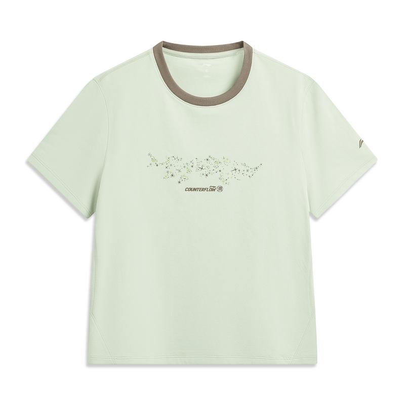 Li-Ning Outdoor CF Quick-Dry Cool Sun Protection Round Neck Short Sleeve T-Shirt Women tops White Green ATSW530-3 XS