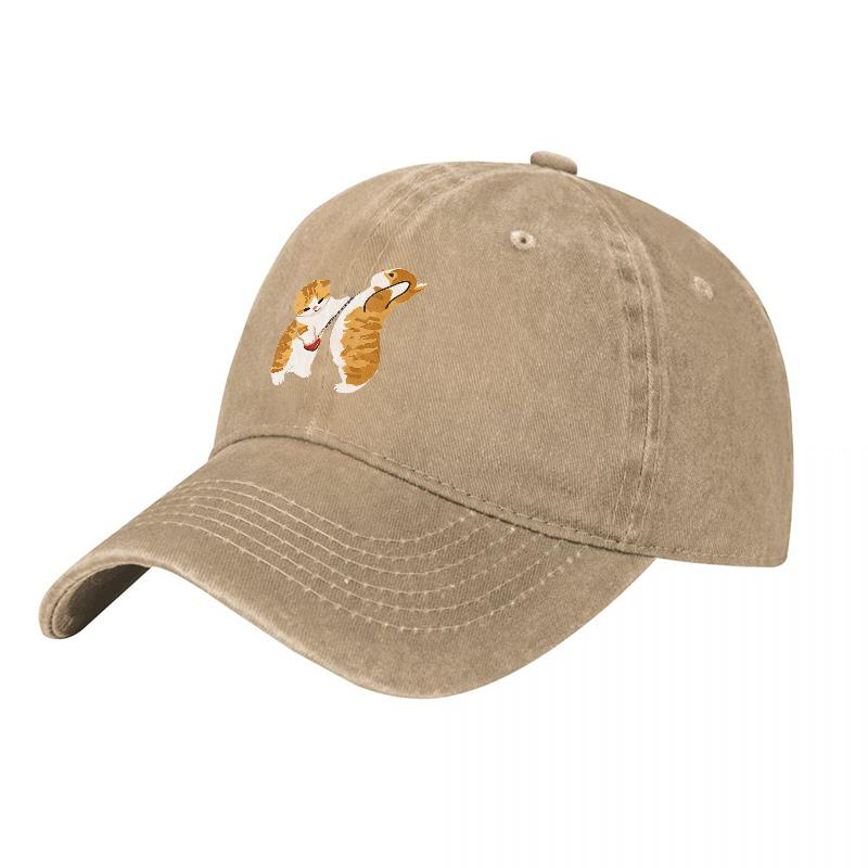 Cute Cat Couple Embroidered Washed Canvas Baseball Cap Unisex Adjustable Hat Fashion Streetwear Accessory