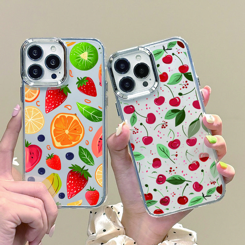 

Милый тонкий мягкий чехол с принтом фруктов и вишни для iPhone 16 Pro Max 15 14 13 Pro 12 11, защитный прозрачный противоударный чехол для линз iPhone 16