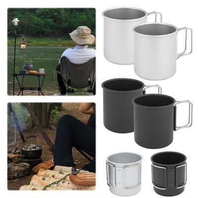 2Pcs 300ml Camping Cup Metal Drinking Cup with Foldable Handle Aluminum Pint Cup Travel Water Tumbler for Camping Hiking
