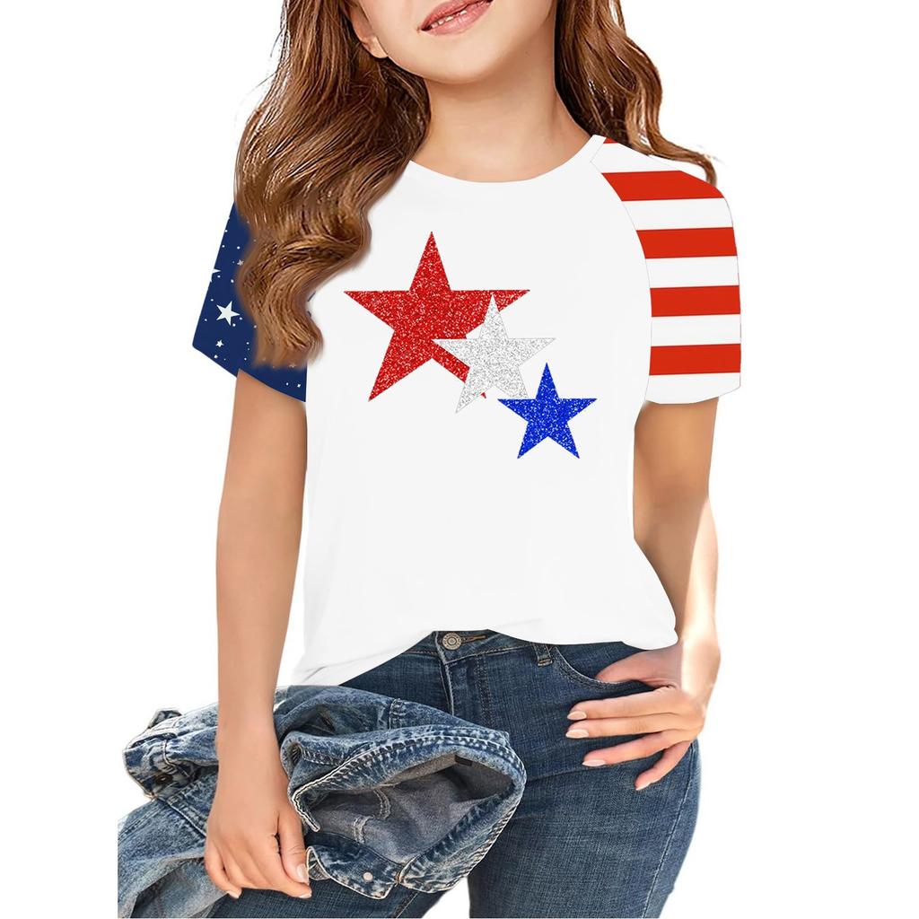 Tops For Youth Kids Boy And Girls 2-10 Years Round Neck Short Sleeve Trendy Tops