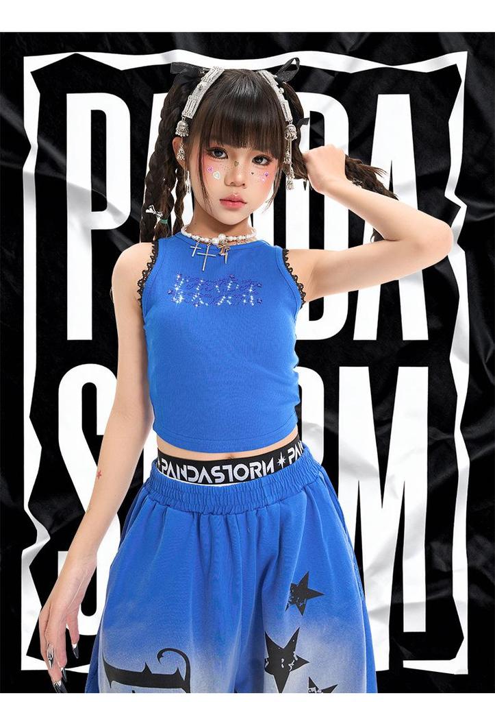 Girls' Rhinestone Vest & Loose Pants Hip Hop Dance Costume Set