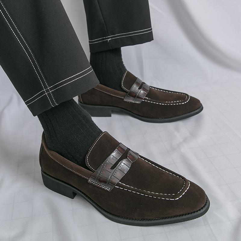 Fashion Brand Mens British Style Loafers Shoes Casual Slip-on Shoes Fashion Classic Round Toe Soft Suede Leather Business Dating Shoes