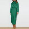 Women Dress Half-high Collar Satin Long Sleeve Solid Color Hollow Out Lantern Sleeve