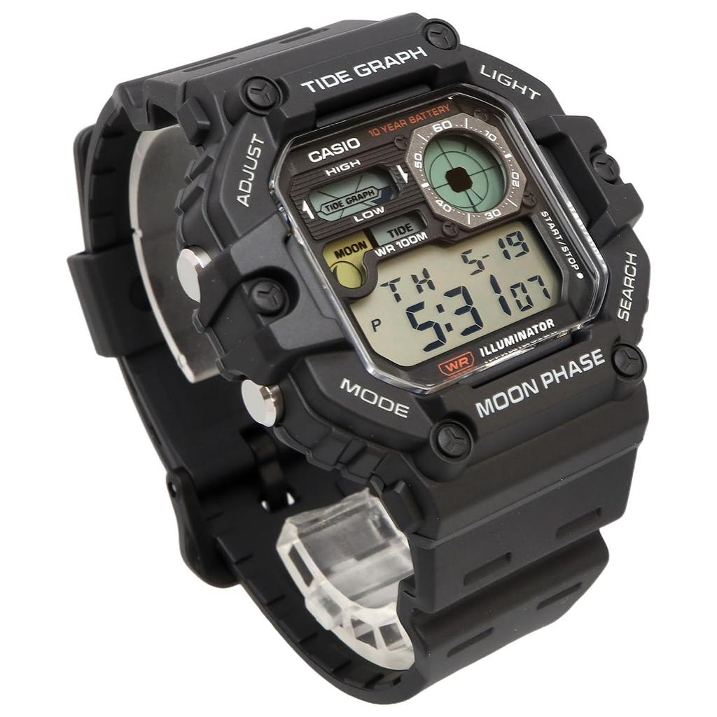 Casio Digital Men's Watch with Tide Graph and Moon Data Display, WS-1700H-1AV, Black, Overseas Model [Parallel Import]