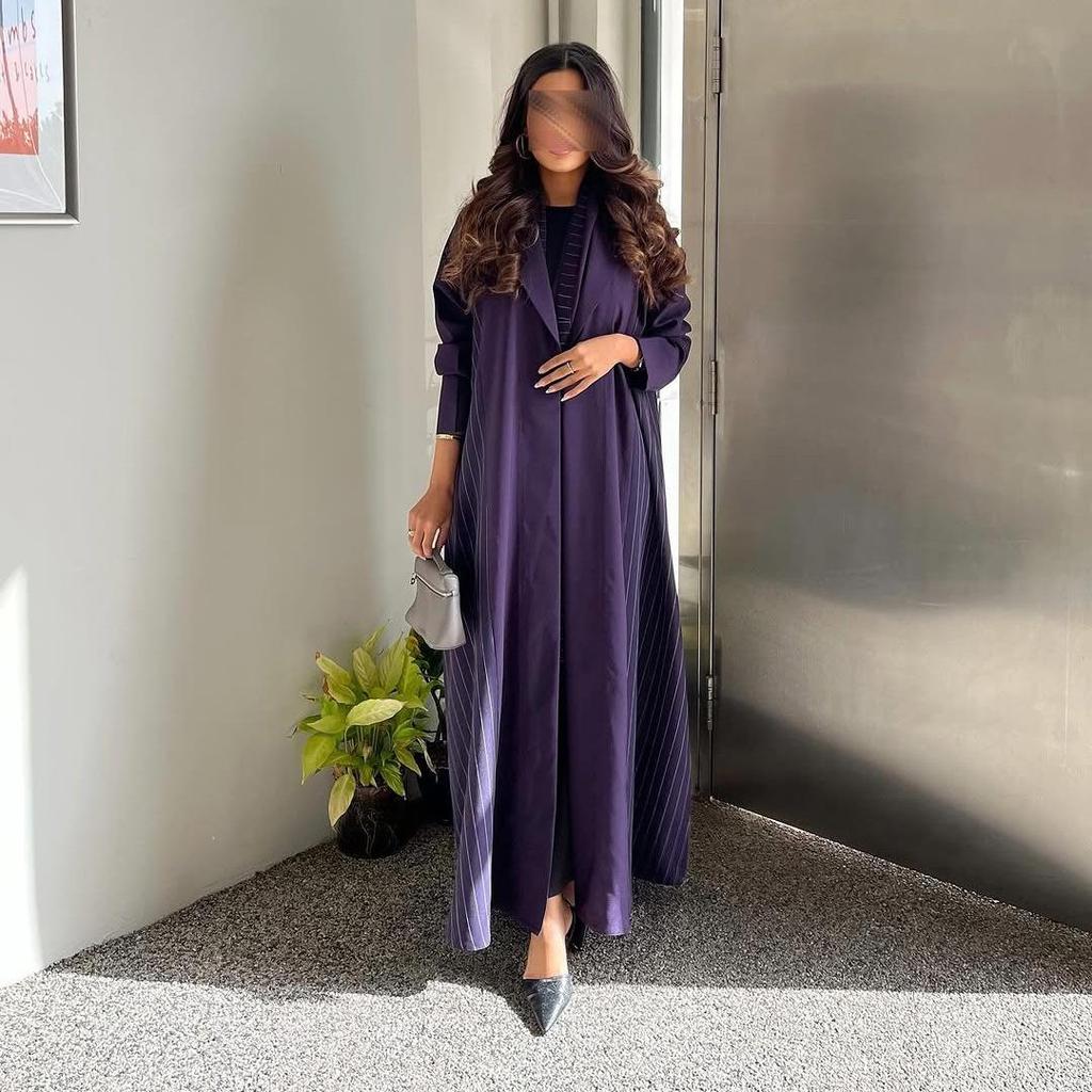 MQ178 Elegant Purple Modest Muslim Cardigan Abaya Long Sleeve Dress