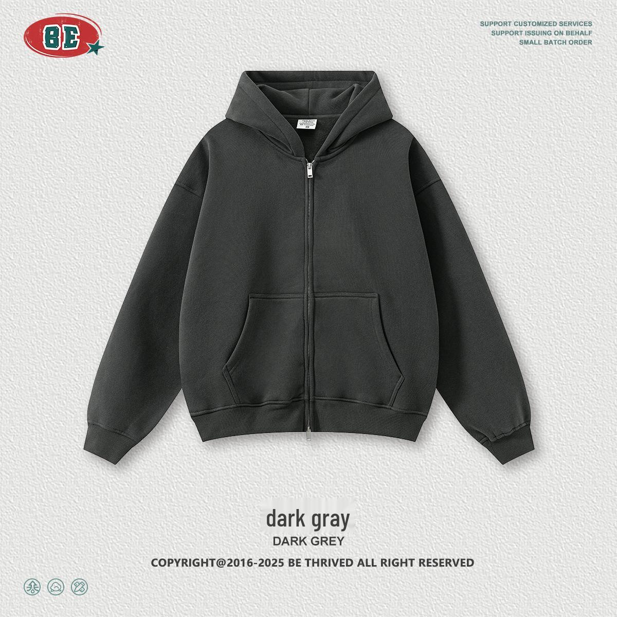 Men s 2025 Autumn/Winter Solid Color Plus Velvet Hooded Zipper Cardigan S