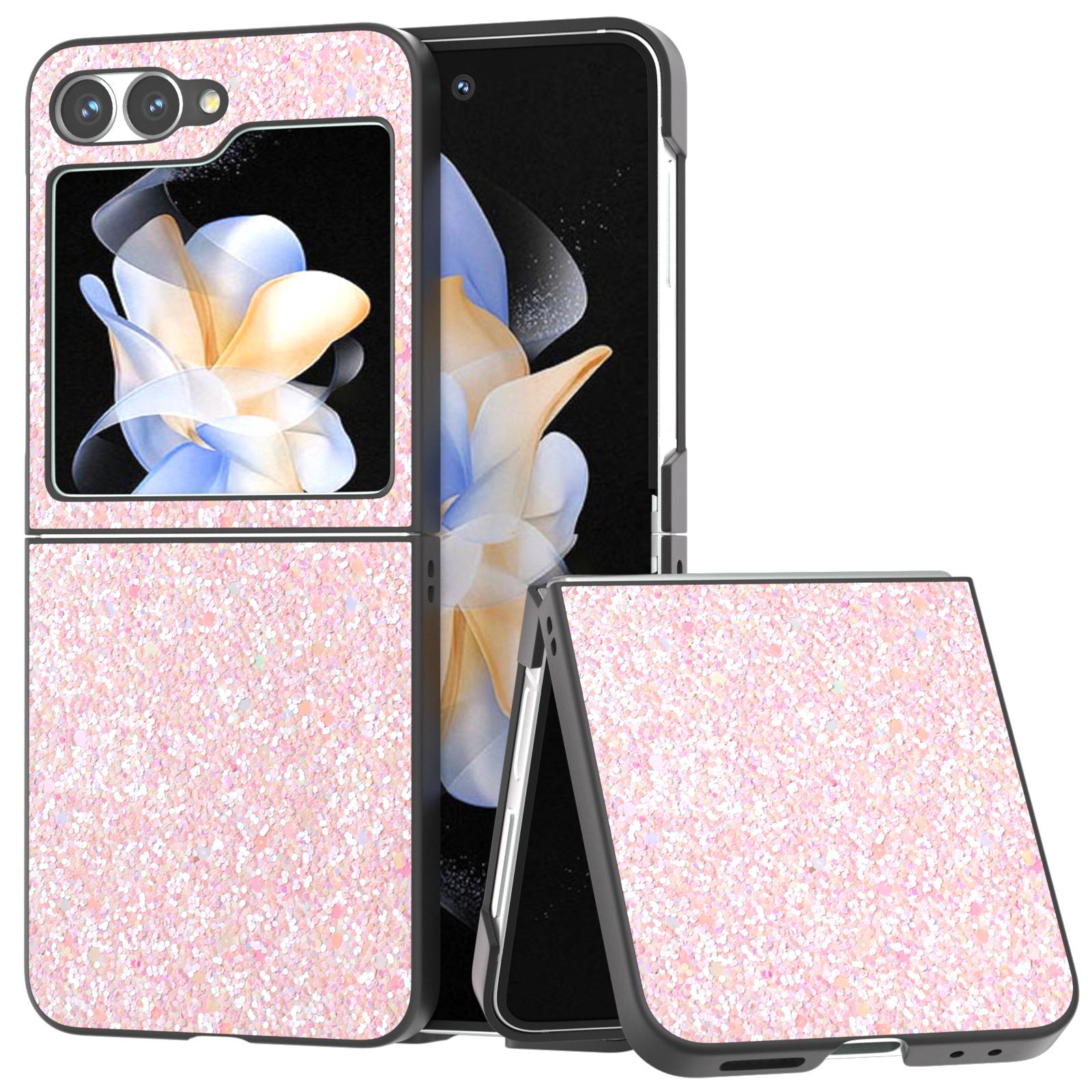 

For Samsung Galaxy Z Flip6 5G Case Colored Glitter Leather+PC Shockproof Phone Cover Light Pink