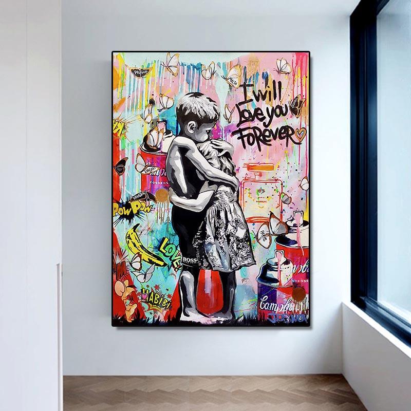 Abstract Love Theme Poster Print Canvas Painting Graffiti Pop Wall Art Hanging Picture For Living Room Modern Home Decor Unframe