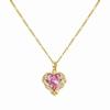 18K Gold Heart Series Copper Necklace with 3-Color Zirconia and Water Ripple Clavicle Chain