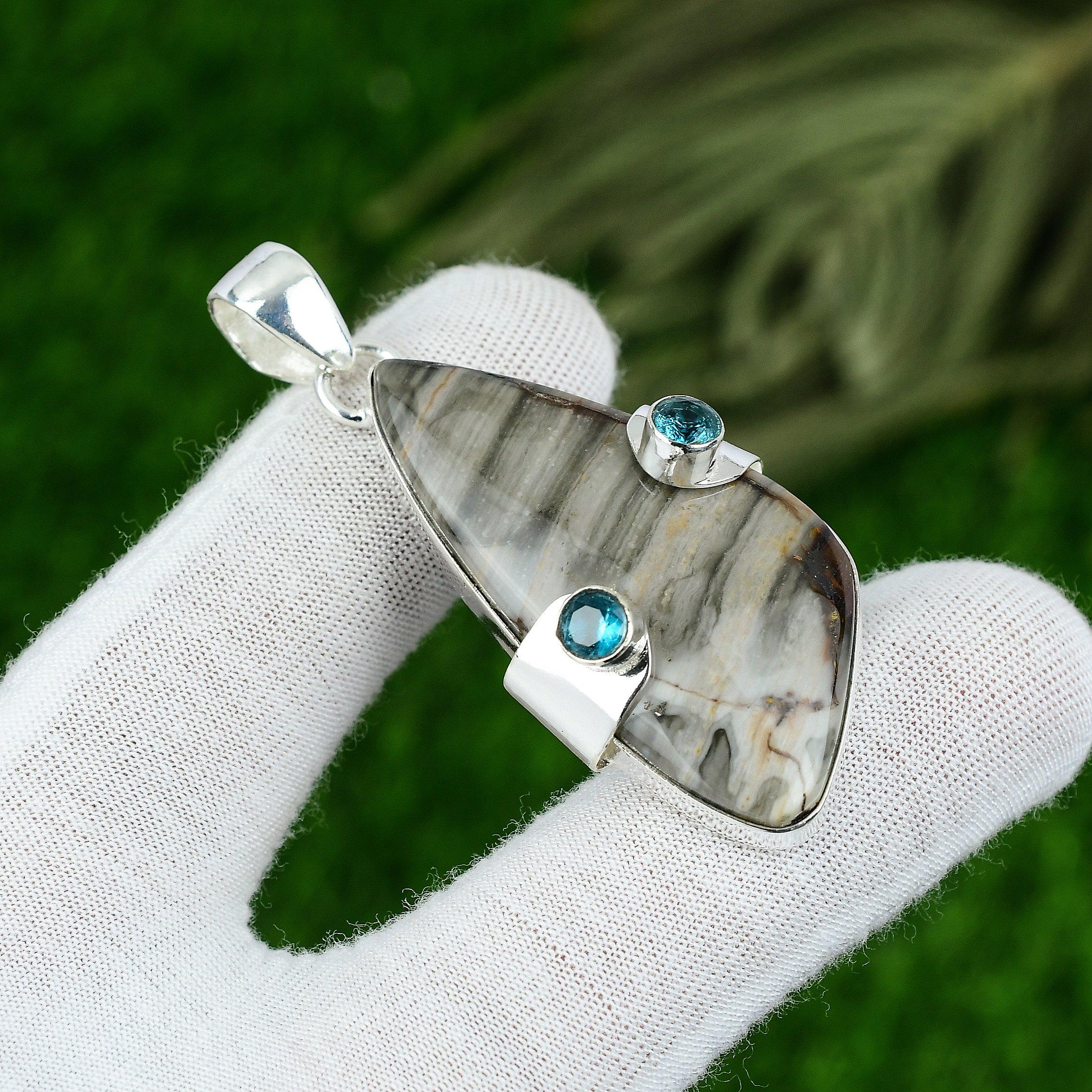 

Natural Silver Leaf Jasper Topaz Handcrafted Pendant Jewelry 925 Sterling Silver