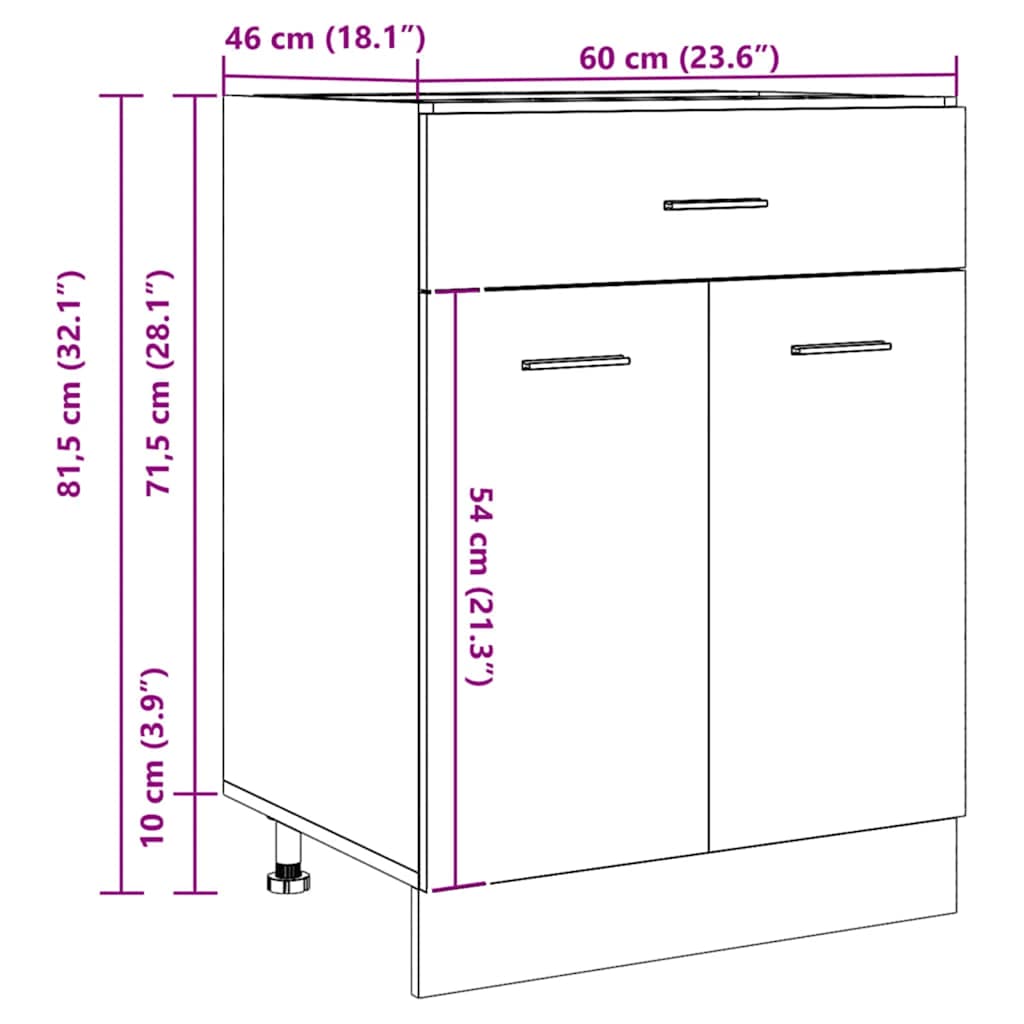 Base Cabinet Lyon Artisan Oak 60x46x81.5 Cm Engineered Wood