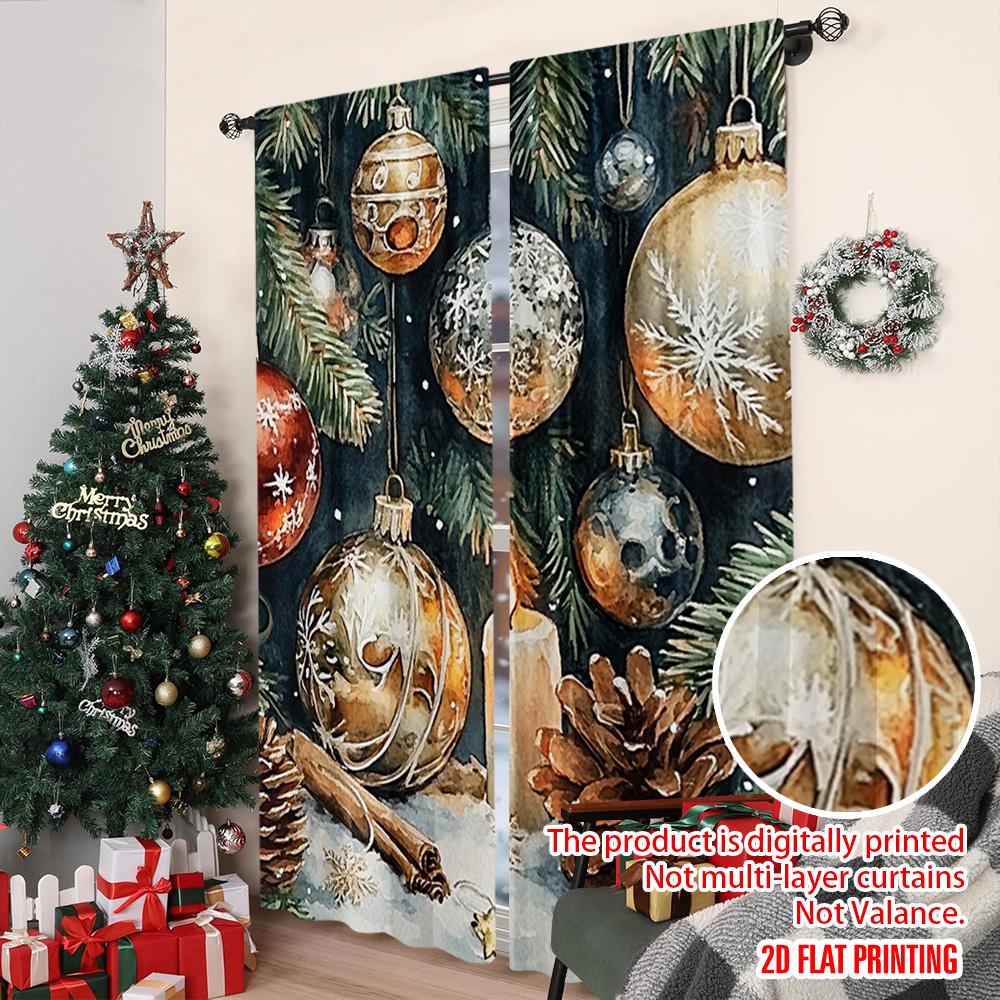 2pcs 2D Flat Printing Merry Christmas Popular Window Drapes Creative Christmas Dream Versatile 100% Polyester Without