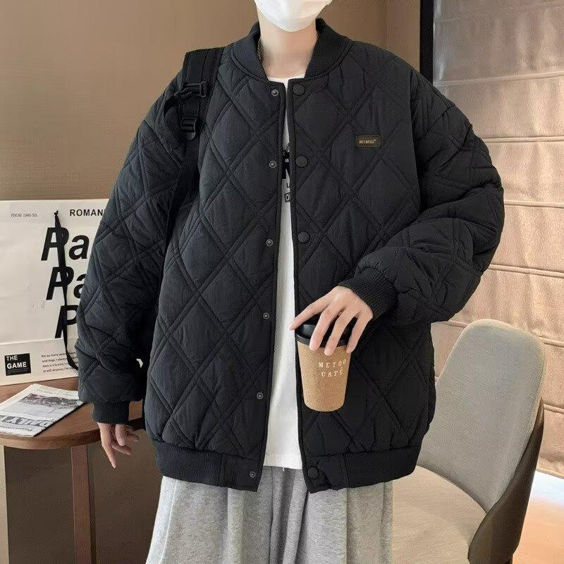 Men's Diamond Quilted Cotton Bomber Jacket - Versatile Hong Kong & College Style Winter Outerwear