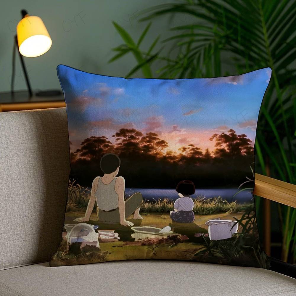 

G-Могила светлячков Наволочка Напечатанная на заказ Подушка из шлифованного флиса, Нежная к коже младенца, Экологически чистая Сублимационная подушка 16x16Inch