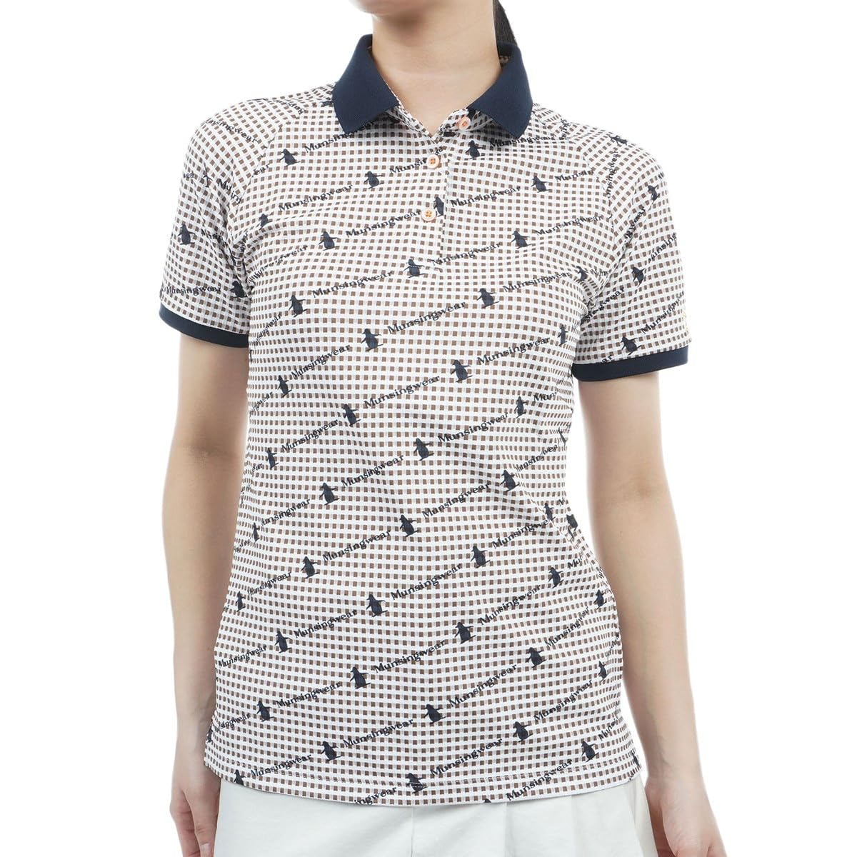 

shirt with diagonal soccer BW00 [Munsingwear] Short-sleeved print, material, cool, stretchy, golf, MGWXJA08, women s, (brown)