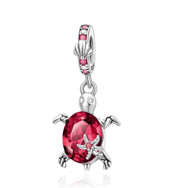 New Summer Murano Glass Sea Turtle Dangle Charm Colorful Crystal Pendants Fit Original Bracelet Copper Fine Jewelry