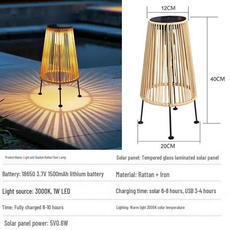 

2025 Solar Rattan Weave Outdoor Light for Courtyard and Lawn