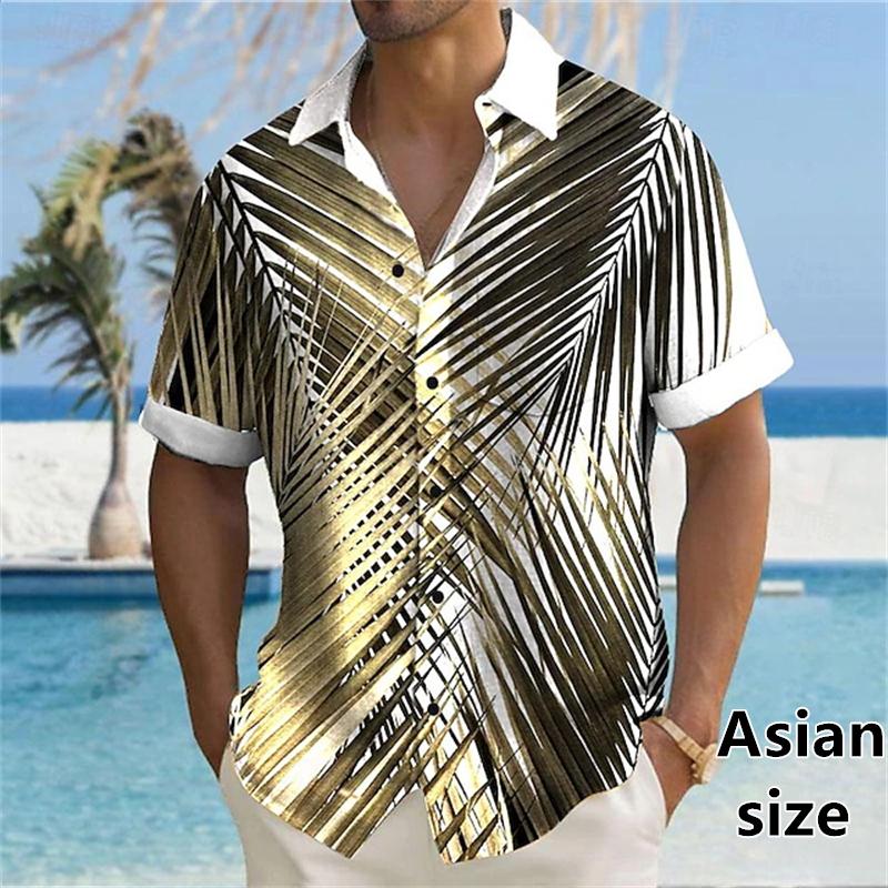 Palm Leaf Hawaiian Shirt Summer Men Casual Vacation Outdoor Streetwear Casual Button Up Lapel Short Sleeve Women Shirts Tops