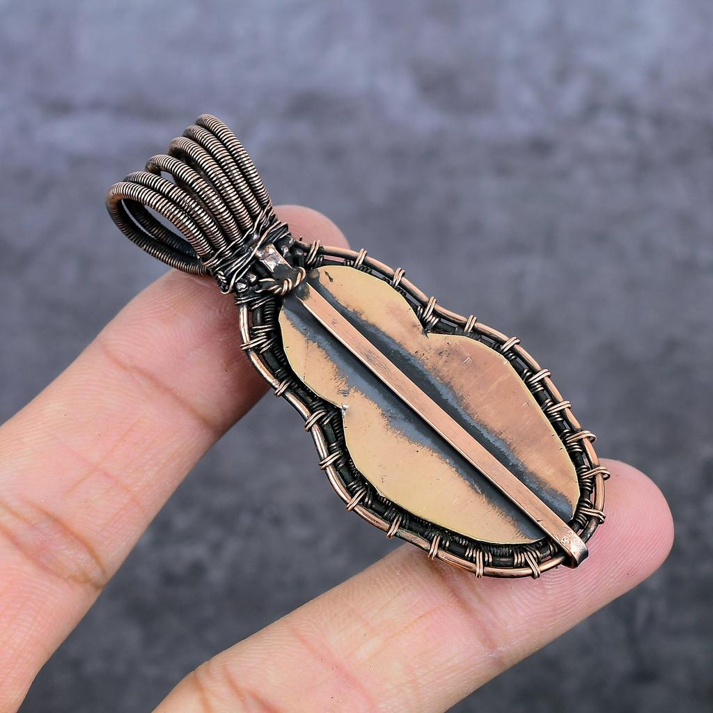 Natural Tibetan Turquoise, Shell Copper Wire Wrap Jewelry Pendant 2.84" i2C93