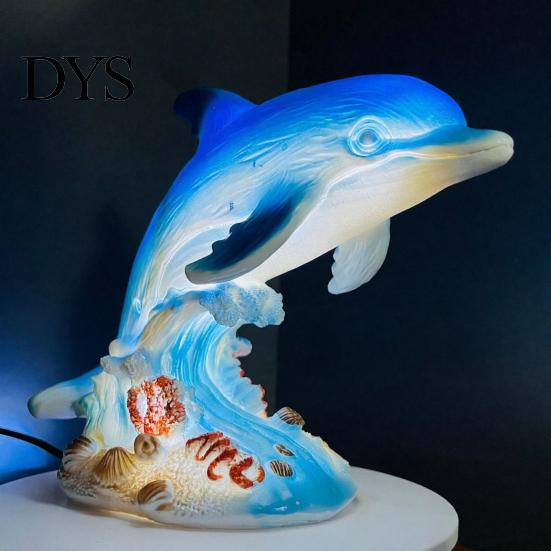 Resin LED Table Lamp for Bedside 3D Animal Night Light, Dolphin Owl Lion Sculpture Decorative Desk Light Lamp, USB Decor Bedroom, Warm Glow