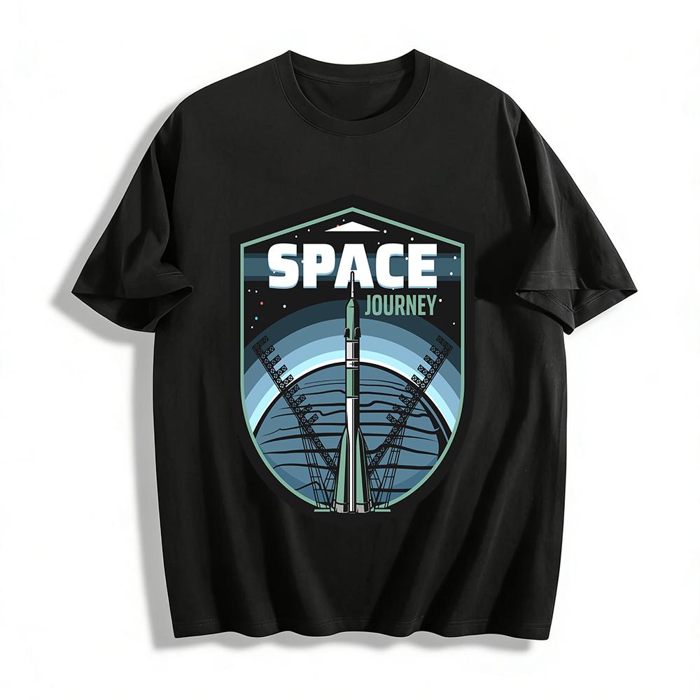 Vintage Space Journey Rocket Print Casual T-Shirt Pure cotton T-shirt XXS