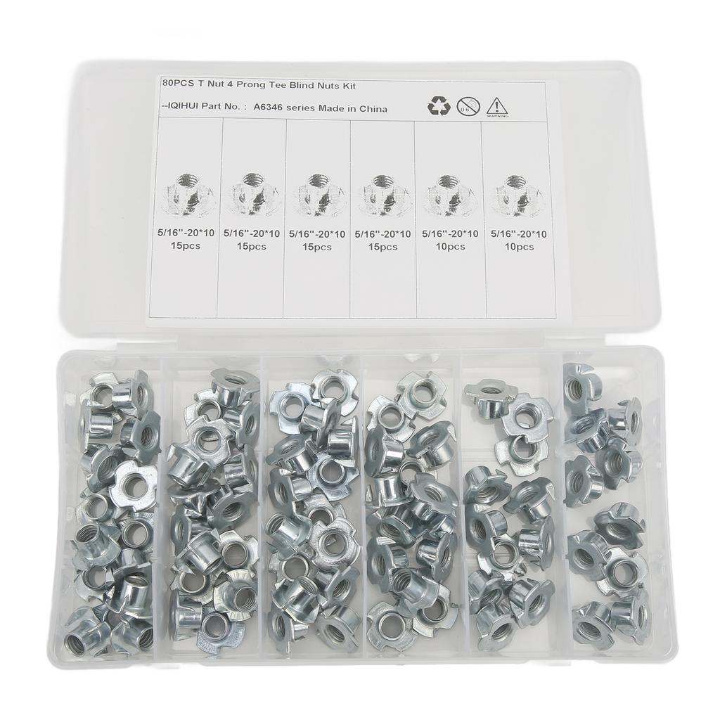 80 szt. Nakrętek T ze stali węglowej, ocynkowanej, odpornej na korozję, odpornej na rdzę, trwałej nakrętki z czterema pazurami