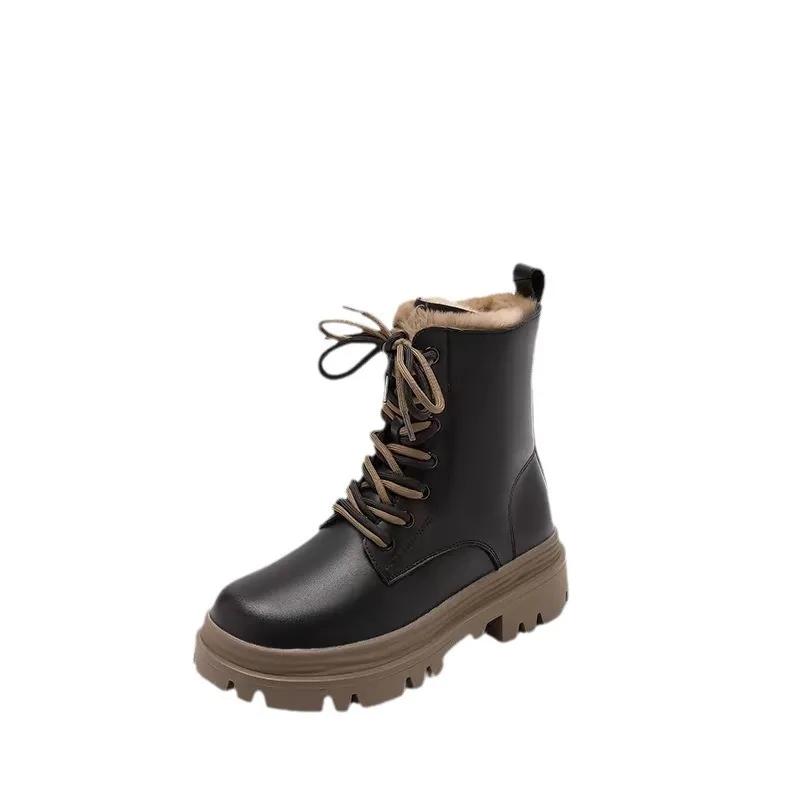 Nouvelles Bottes de Neige d'Hiver 2024 pour Femmes Plus Polaire Épais Bottes pour Femmes Style Britannique Décontractées Simples Chaussures pour Femmes