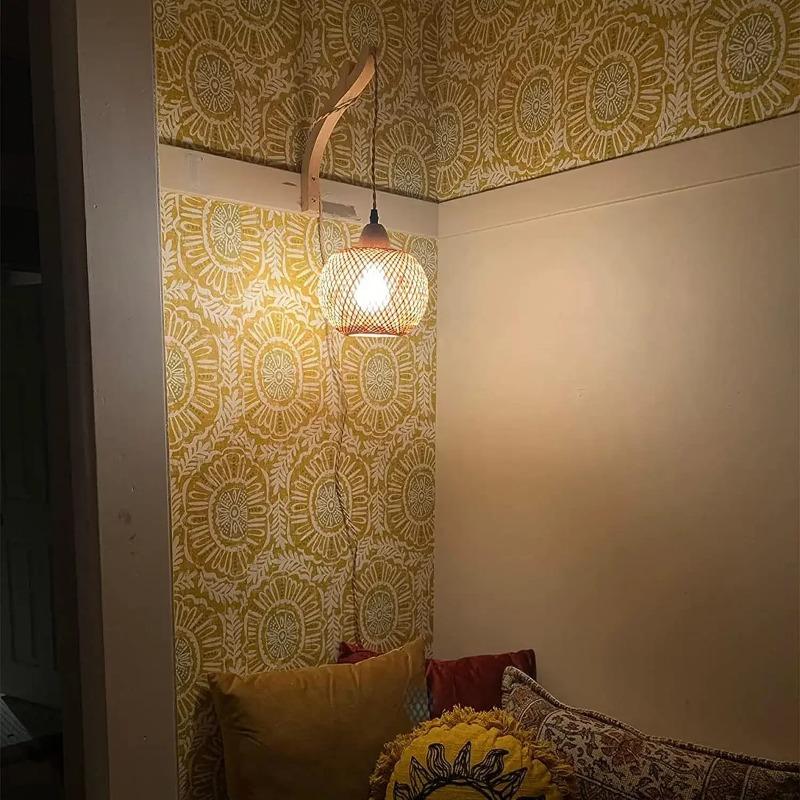 EU-Stecker Vintage Bambus Geflochten Nachttisch Wandleuchten Esszimmer Deckenhängeleuchten Schlafzimmer Bauernhaus Ländlich Innen Dekoration